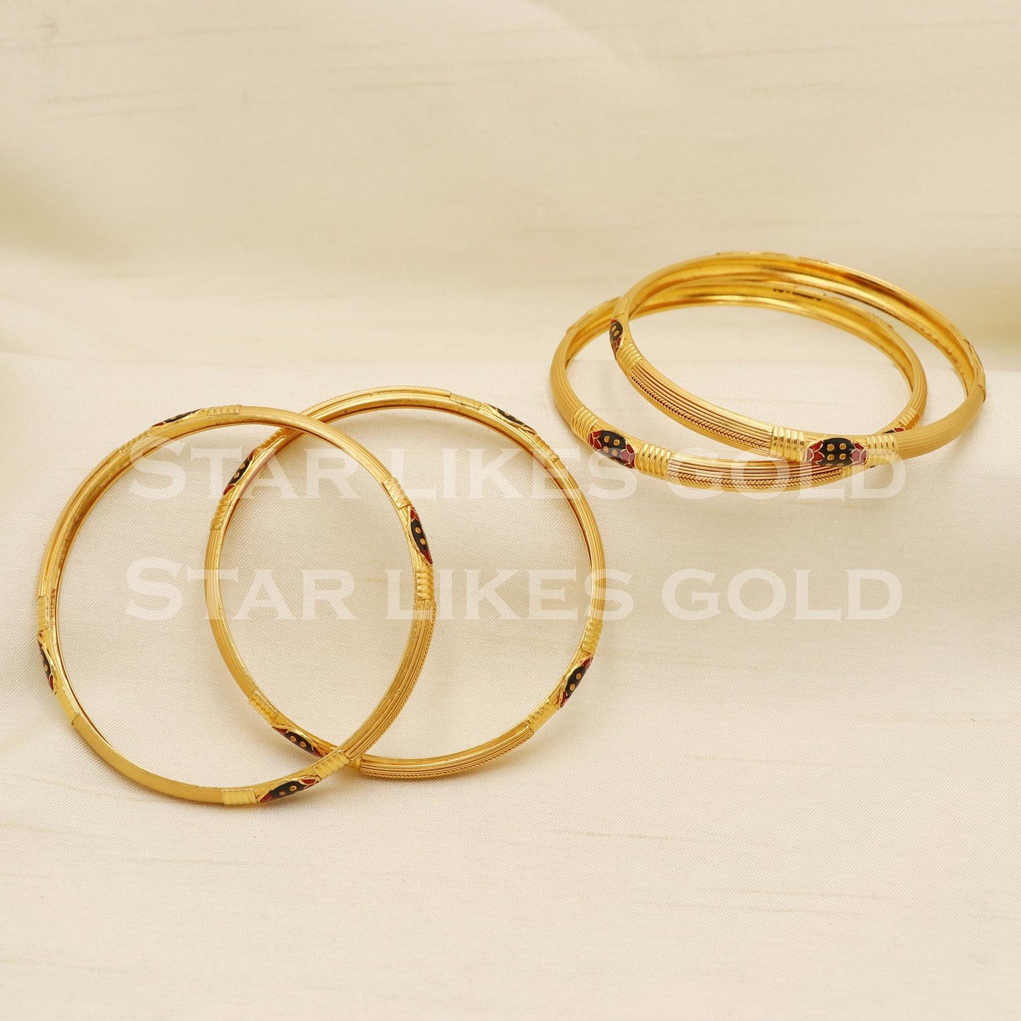 22K 22 Karat Gold Meenakari Traditional Designer Set of 4 Bangle, PR1573