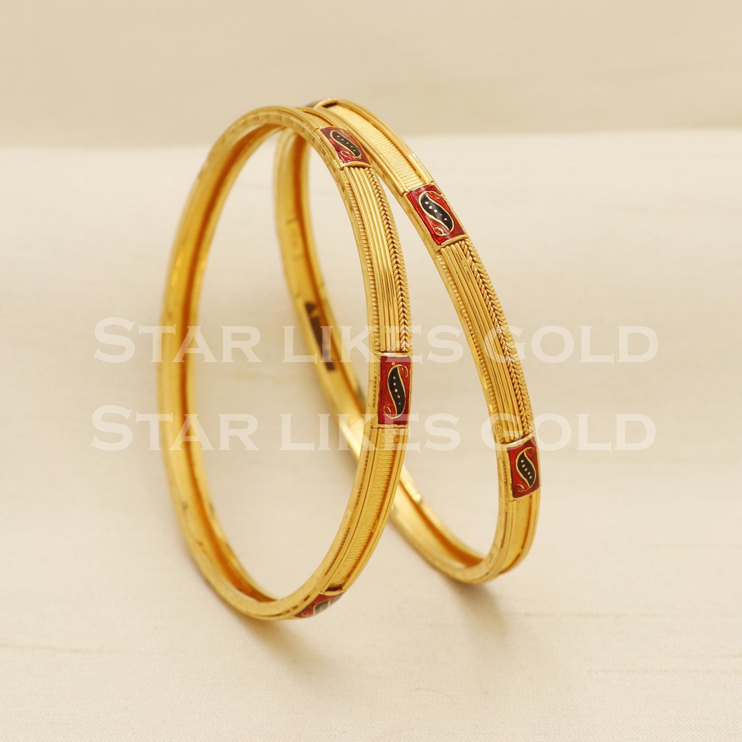 Hallmark 22K Gold Bangles | 22 Carat Meenakari Work Sleek Design, PR1579