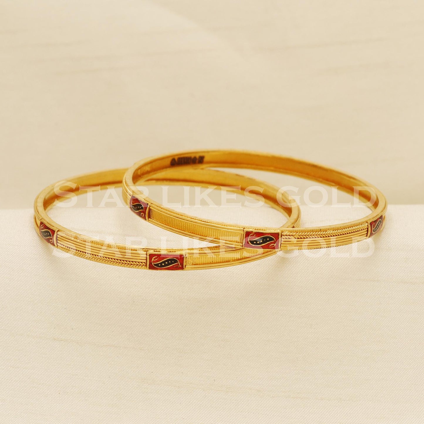 Hallmark 22K Gold Bangles | 22 Carat Meenakari Work Sleek Design, PR1579