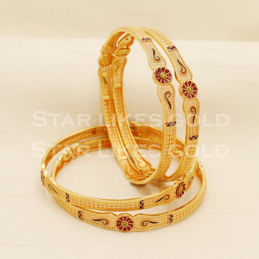 Hallmark 22K Gold Bangles Set of 4 | 22 Carat Karat Floral Meenakari Bridal Set, PR1586