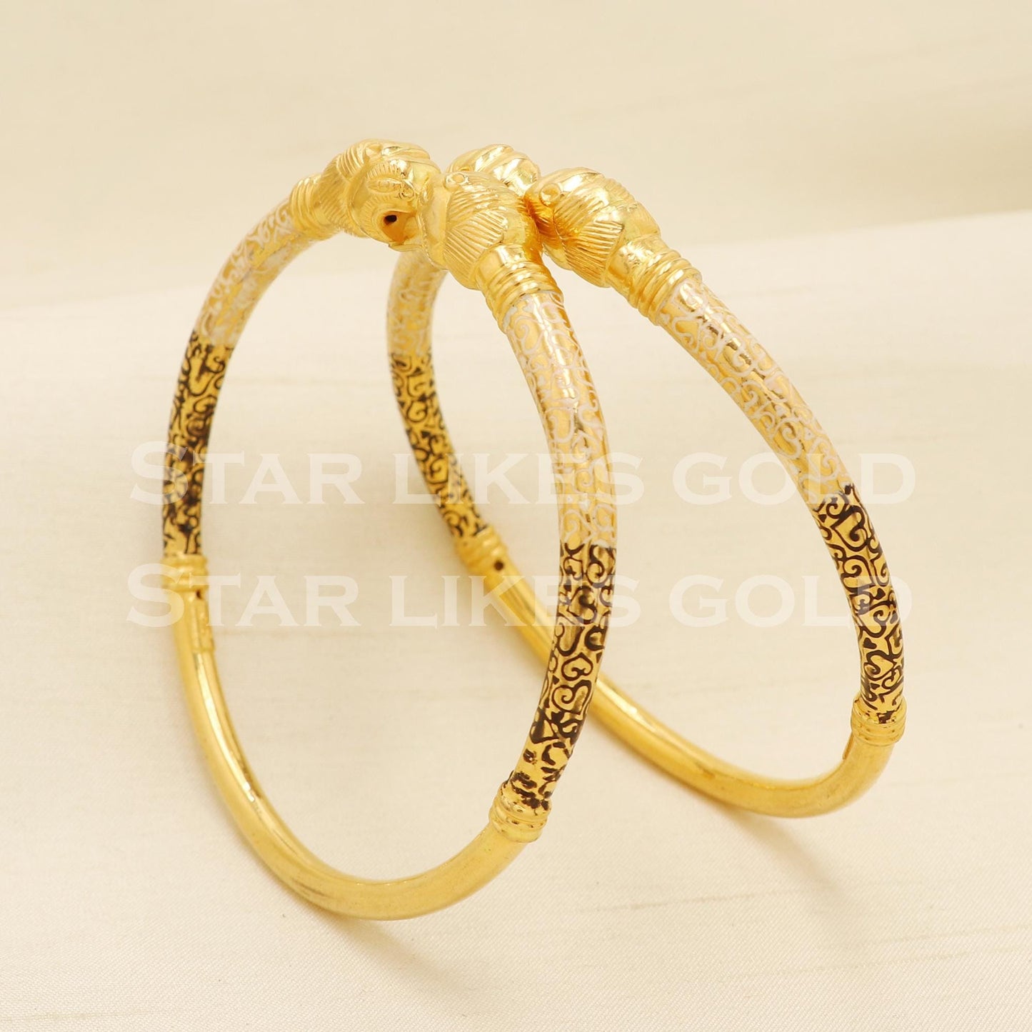 Hallmark 22K Gold Bangles Set of 2 | 22 Carat Karat Gaj-Mukh Elephant Face Chudi, PR1605