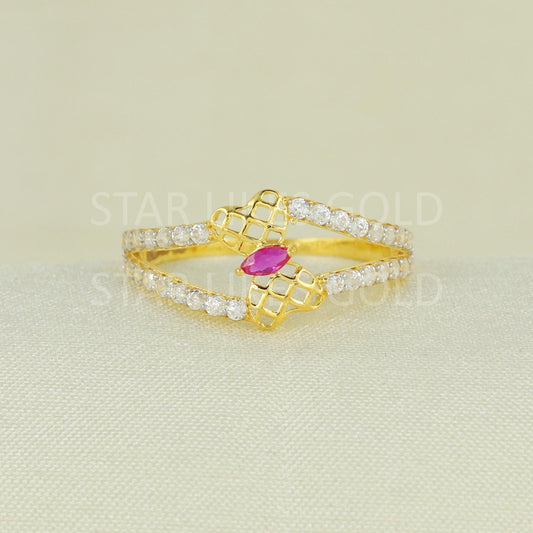 Sparkles Pink and White Zircons Gold Ring, 18k Solid Gold Ring Indian Jewelry, B1627