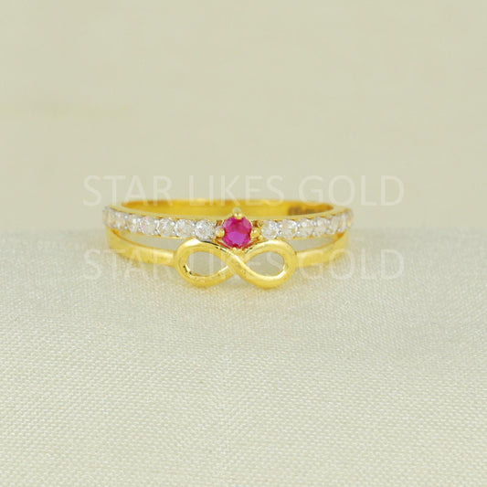 Sparkles Pink and White Zircons infinity Gold Ring, 18k Solid Gold Ring Indian Jewelry, B1628