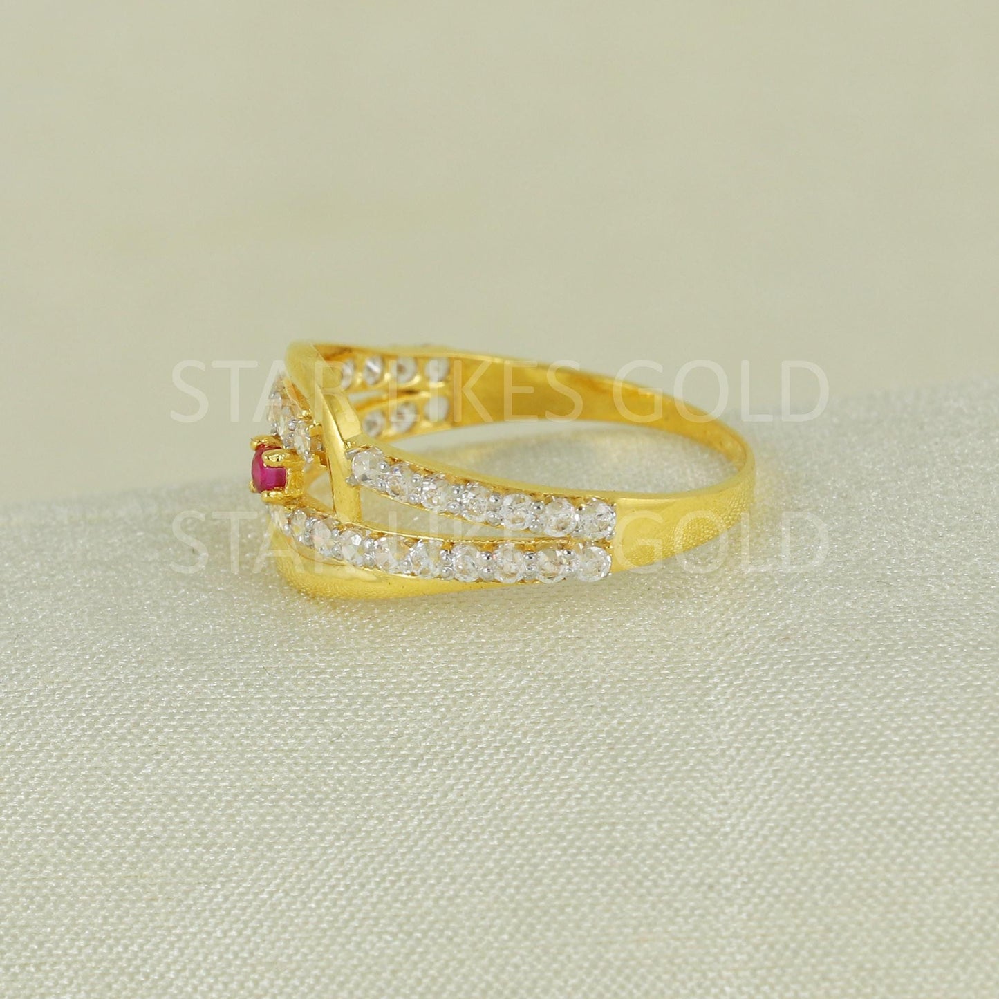 Sparkles White Zircons infinity Gold Ring, 18k Solid Gold Ring Indian Jewelry, B1632
