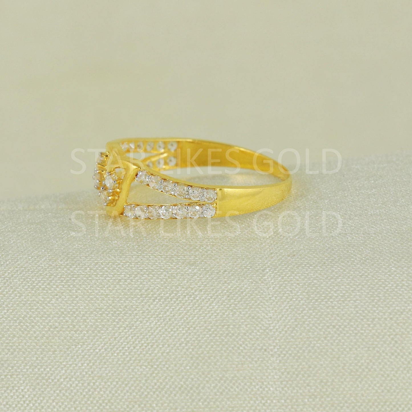 Sparkles White Zircons infinity Gold Ring, 18k Solid Gold Ring Indian Jewelry, B1633