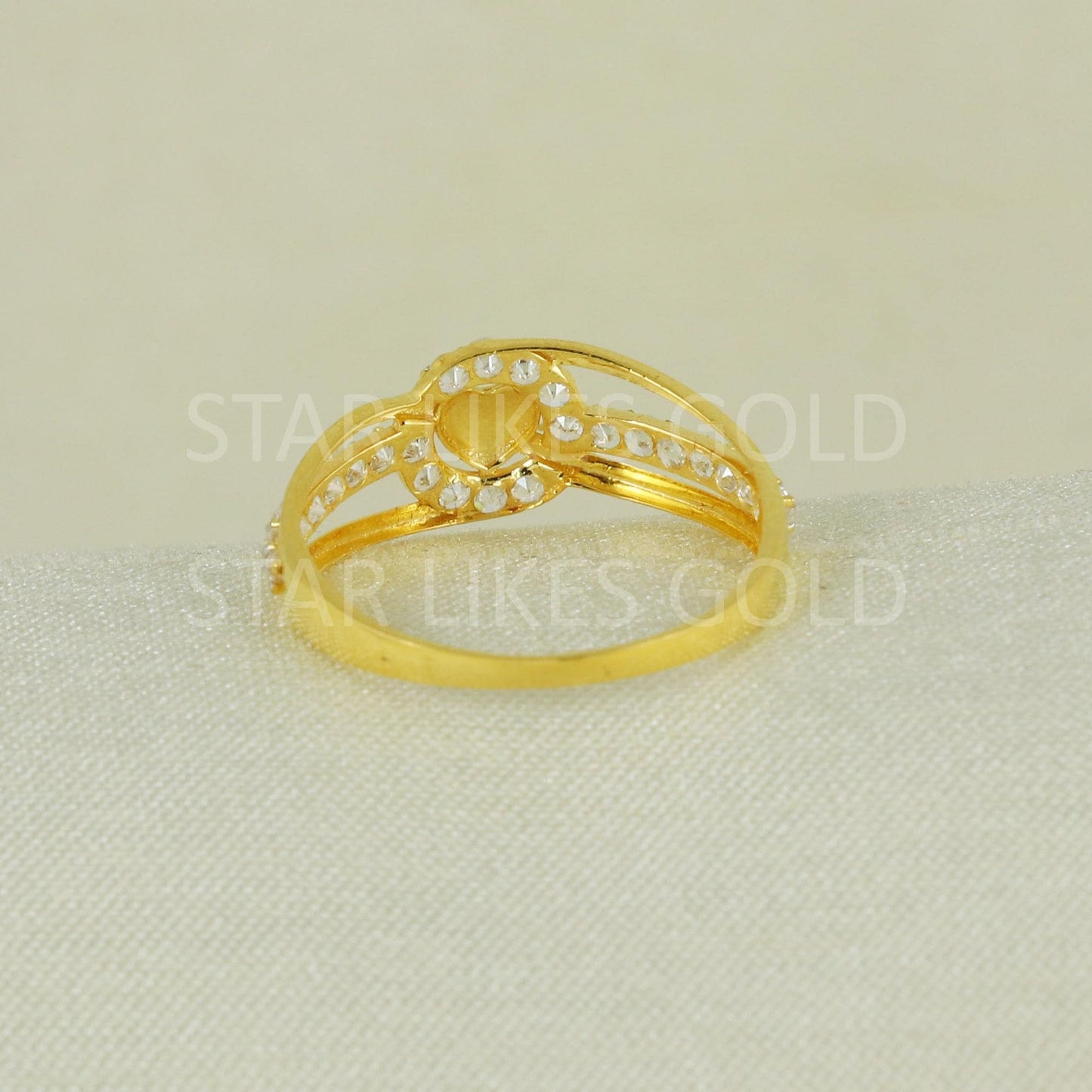 Sparkles White Zircons infinity Gold Ring, 18k Solid Gold Ring Indian Jewelry, B1636