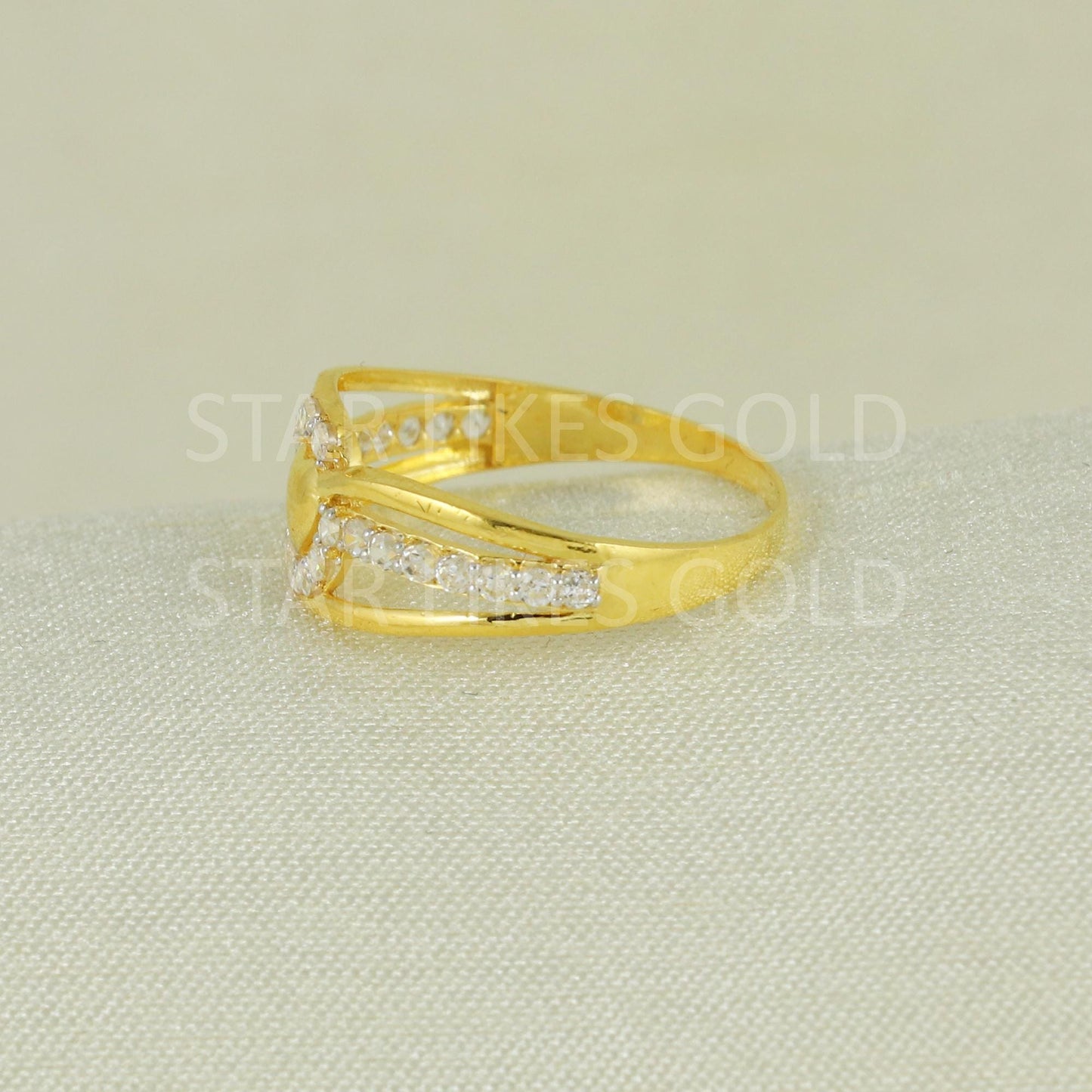 Sparkles White Zircons infinity Gold Ring, 18k Solid Gold Ring Indian Jewelry, B1636