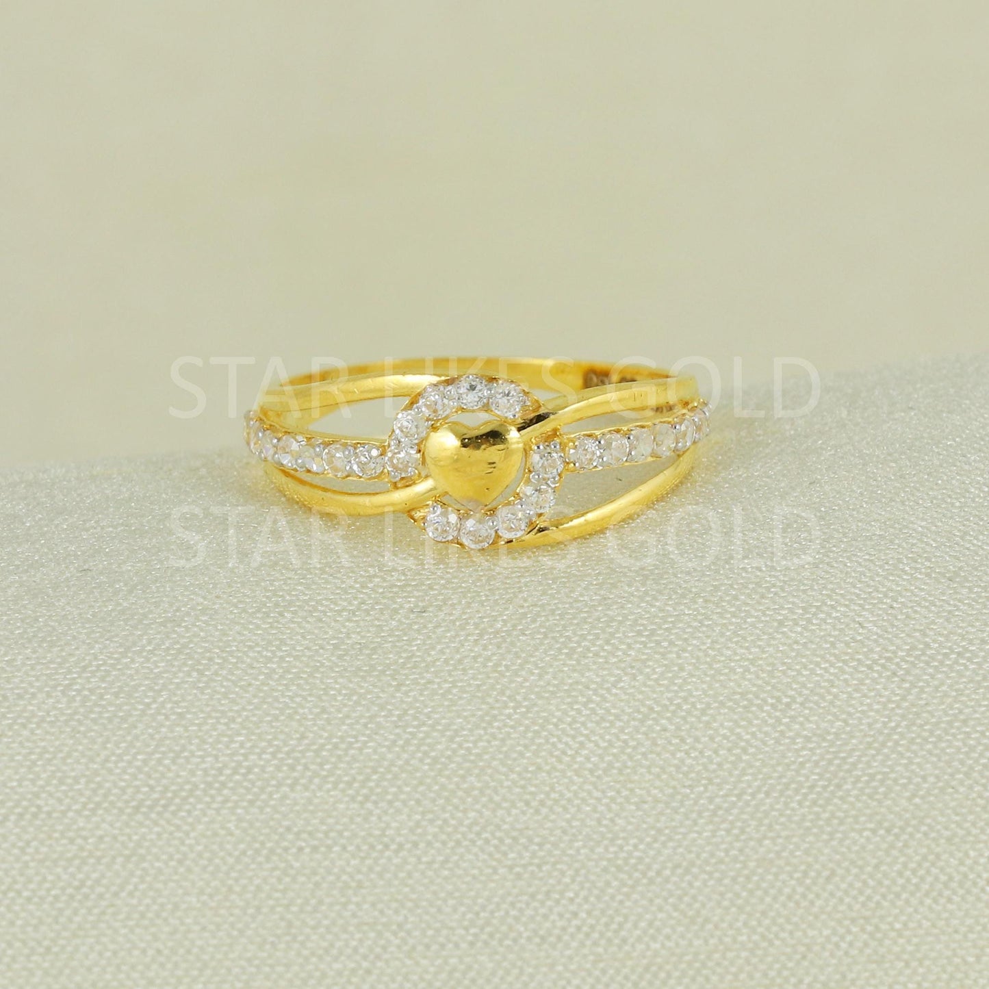 Sparkles White Zircons infinity Gold Ring, 18k Solid Gold Ring Indian Jewelry, B1636
