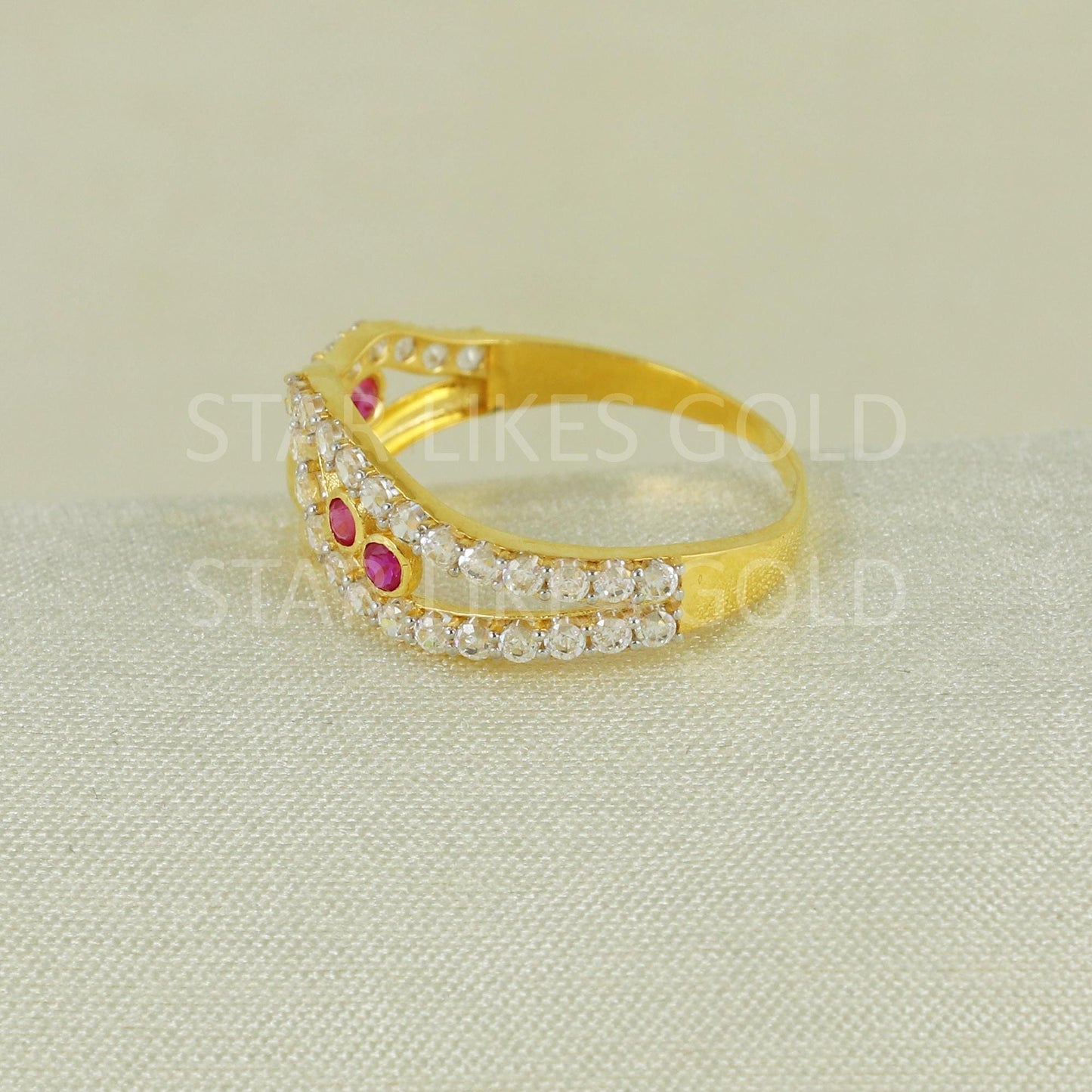 Sparkles White Zircons infinity Gold Ring, 18k Solid Gold Ring Indian Jewelry, B1638
