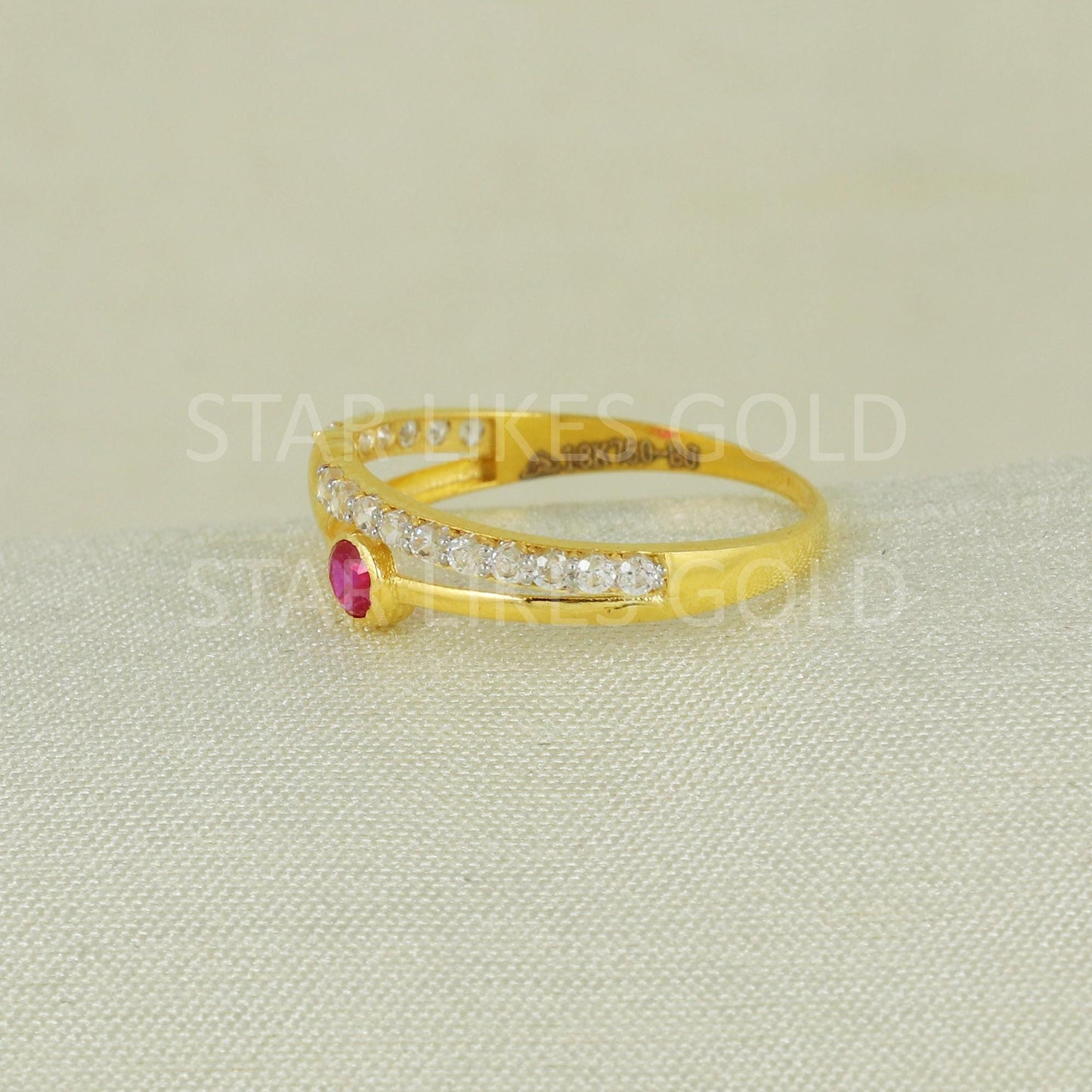 Sparkles White Zircons infinity Gold Ring, 18k Solid Gold Ring Indian Jewelry, B1639