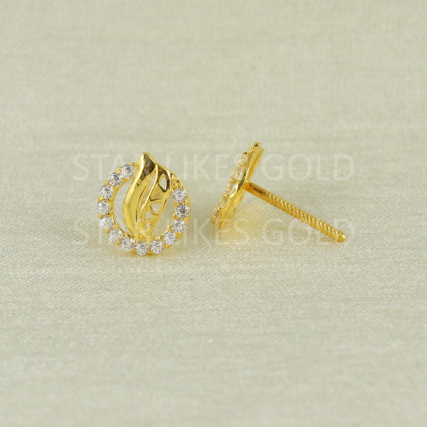 White Zircons 18k 18 karat gold earrings jewelry, B1659