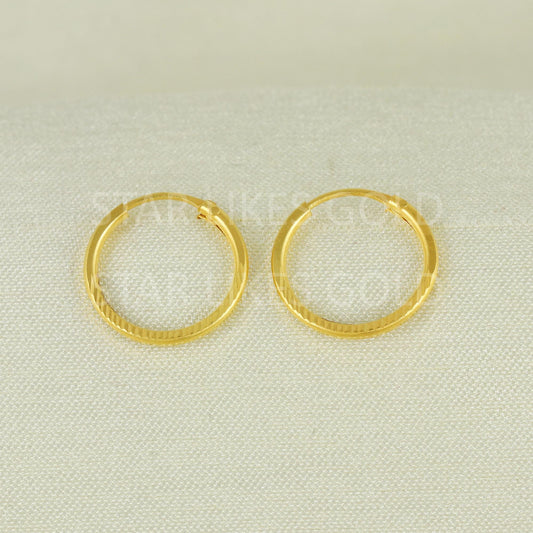 18K Hallmark Gold Circular Bali with Fine Textured Finish | Daily Use, B1670