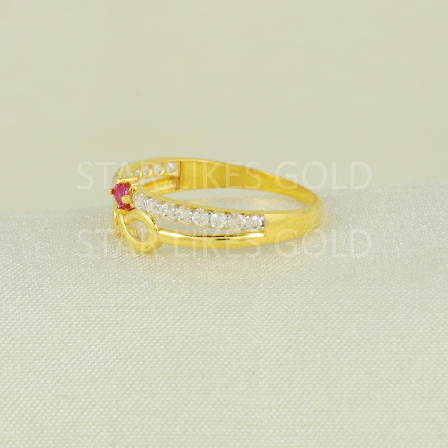 Sparkles Pink and White Zircons infinity Gold Ring, 18k Solid Gold Ring Indian Jewelry, B1628