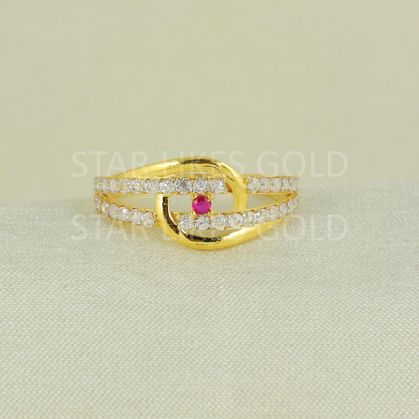 Sparkles White Zircons infinity Gold Ring, 18k Solid Gold Ring Indian Jewelry, B1632
