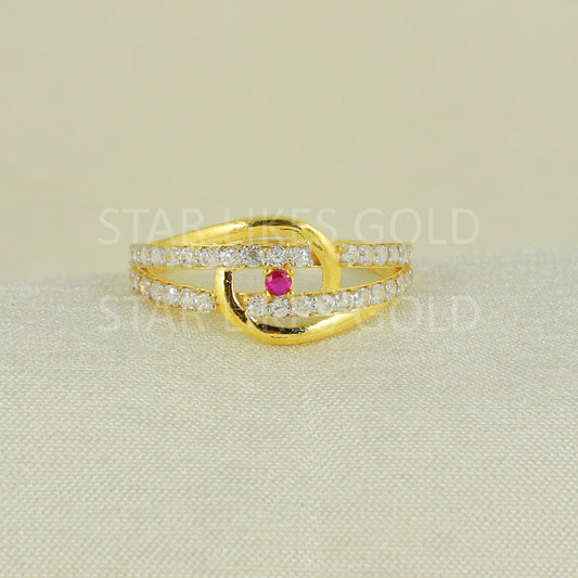 Sparkles White Zircons infinity Gold Ring, 18k Solid Gold Ring Indian Jewelry, B1632
