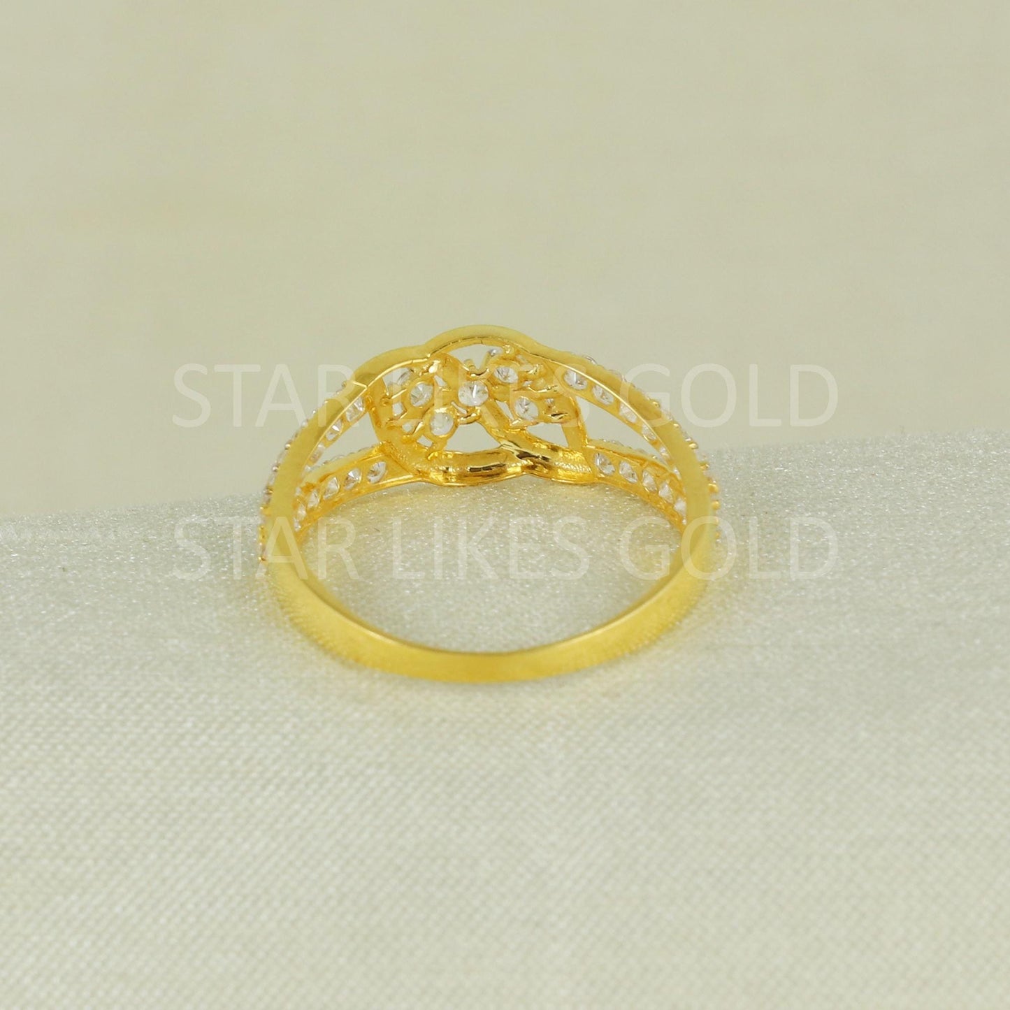 Sparkles White Zircons infinity Gold Ring, 18k Solid Gold Ring Indian Jewelry, B1633