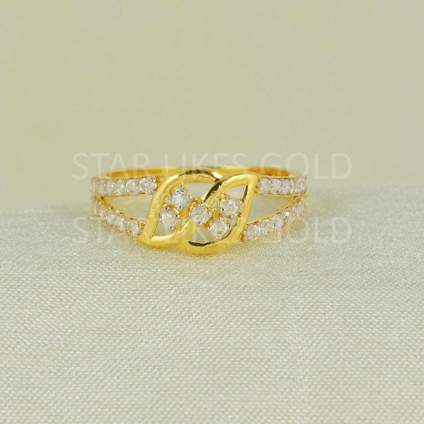 Sparkles White Zircons infinity Gold Ring, 18k Solid Gold Ring Indian Jewelry, B1633