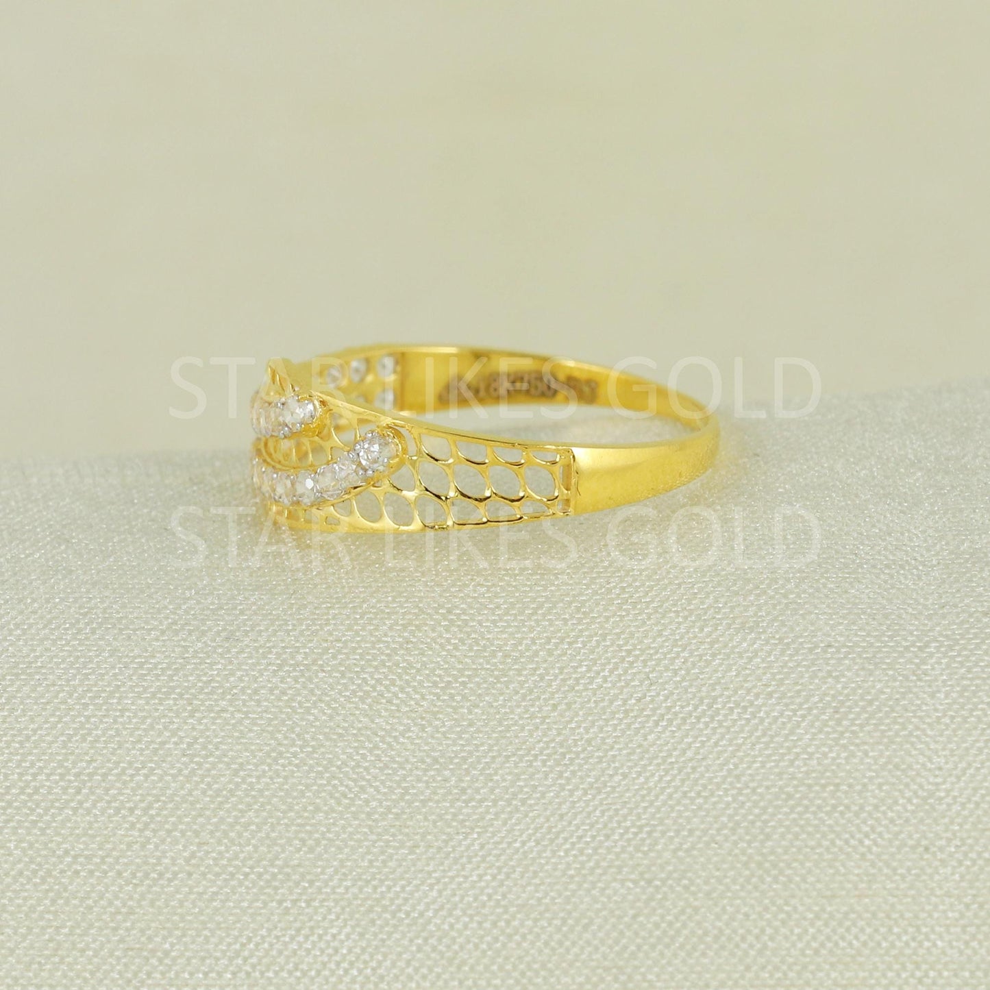 Sparkles White Zircons infinity Gold Ring, 18k Solid Gold Ring Indian Jewelry, B1635