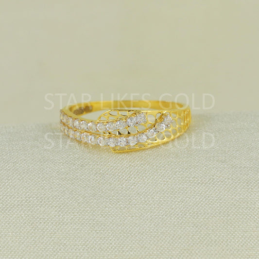 Sparkles White Zircons infinity Gold Ring, 18k Solid Gold Ring Indian Jewelry, B1635