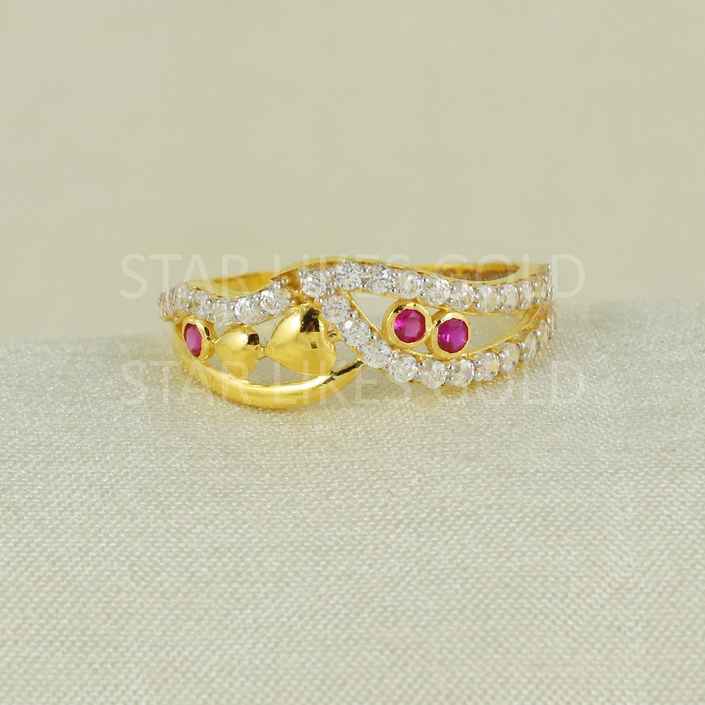 Sparkles White Zircons infinity Gold Ring, 18k Solid Gold Ring Indian Jewelry, B1638