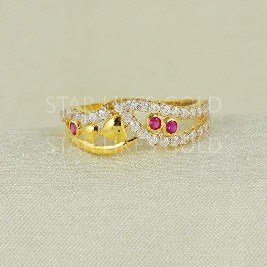 Sparkles White Zircons infinity Gold Ring, 18k Solid Gold Ring Indian Jewelry, B1638