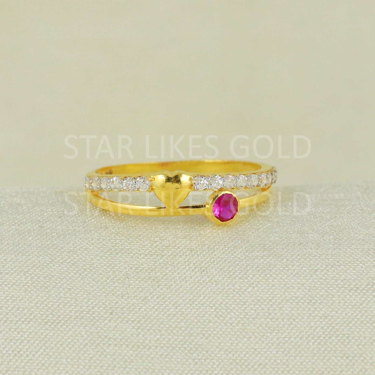 Sparkles White Zircons infinity Gold Ring, 18k Solid Gold Ring Indian Jewelry, B1639