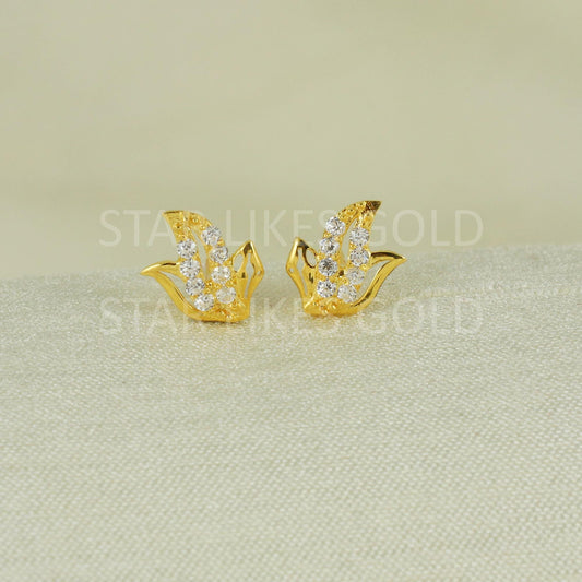 White Zircons 18k 18 karat gold earrings jewelry, B1663