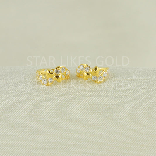 18k Gold Sparkling White Stone Small Hoop Earrings, B1675