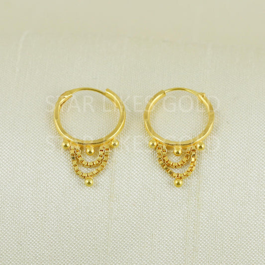 18k karat 18k gold bali Small hoop chain earrings