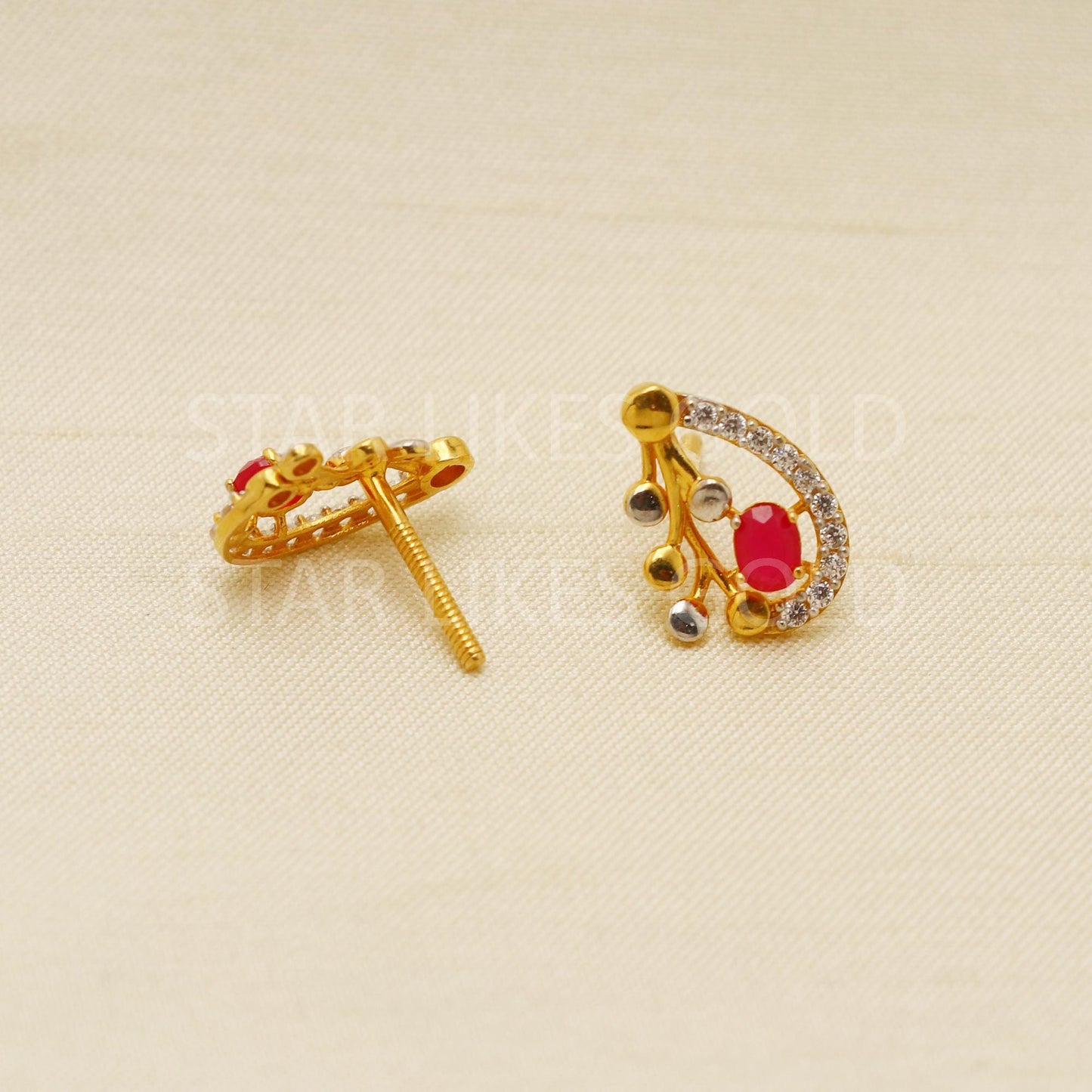 red white Zircons 22k 22 karat gold earrings jewelry, PR1610