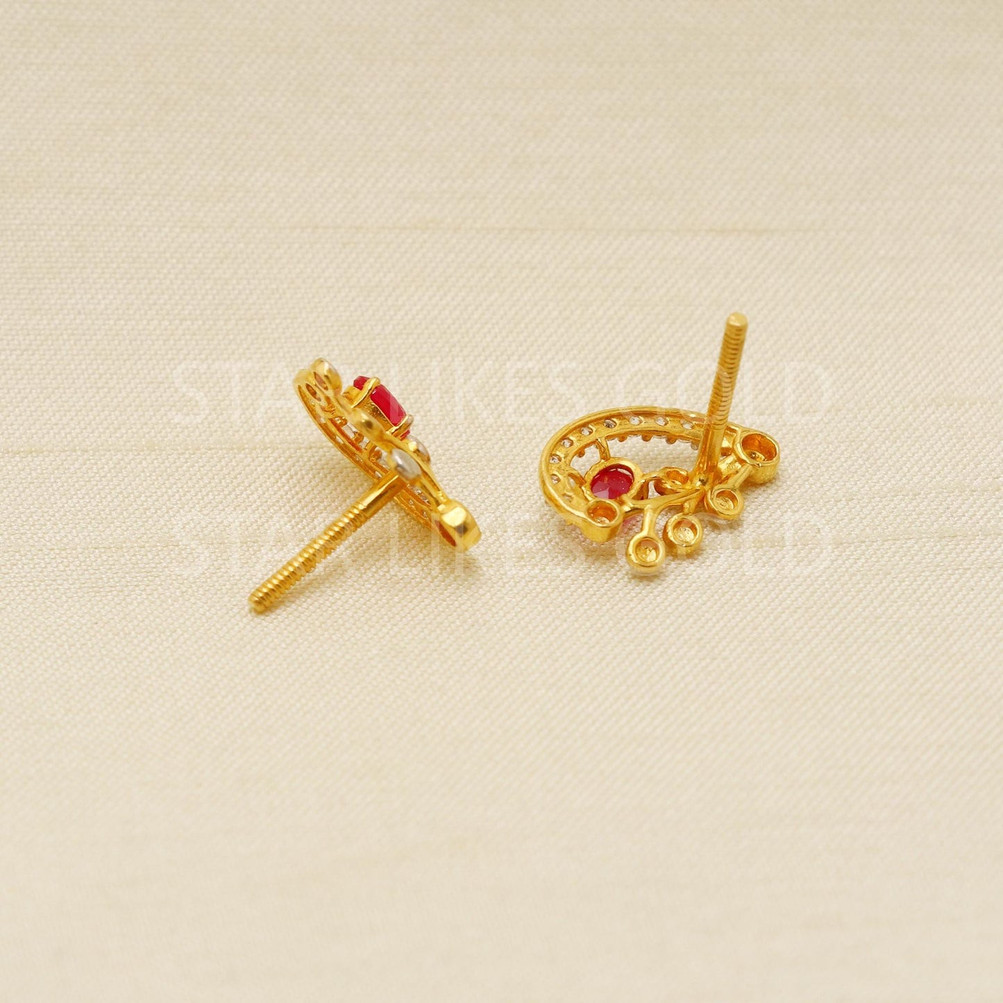 red white Zircons 22k 22 karat gold earrings jewelry, PR1610