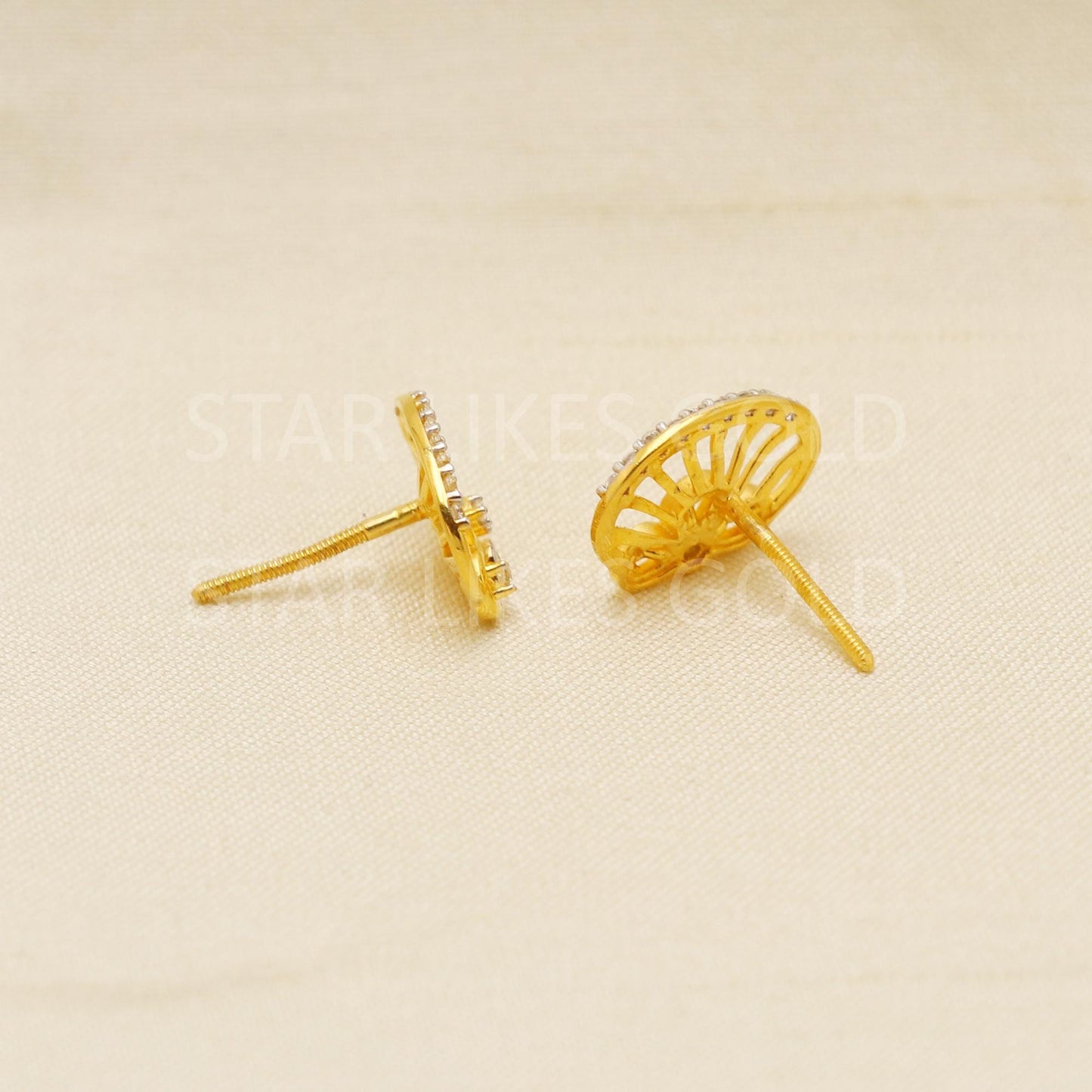 Sparkling 18K Gold CZ Flower Stud Earrings - Elegant Jali Work Square Design, PR1615