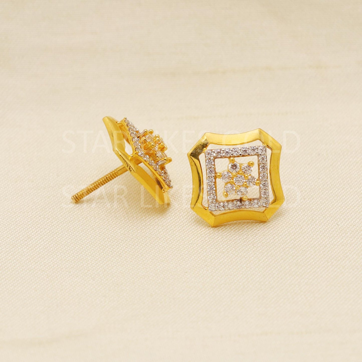 White Zircons 22k 22 karat gold earrings jewelry, PR1617