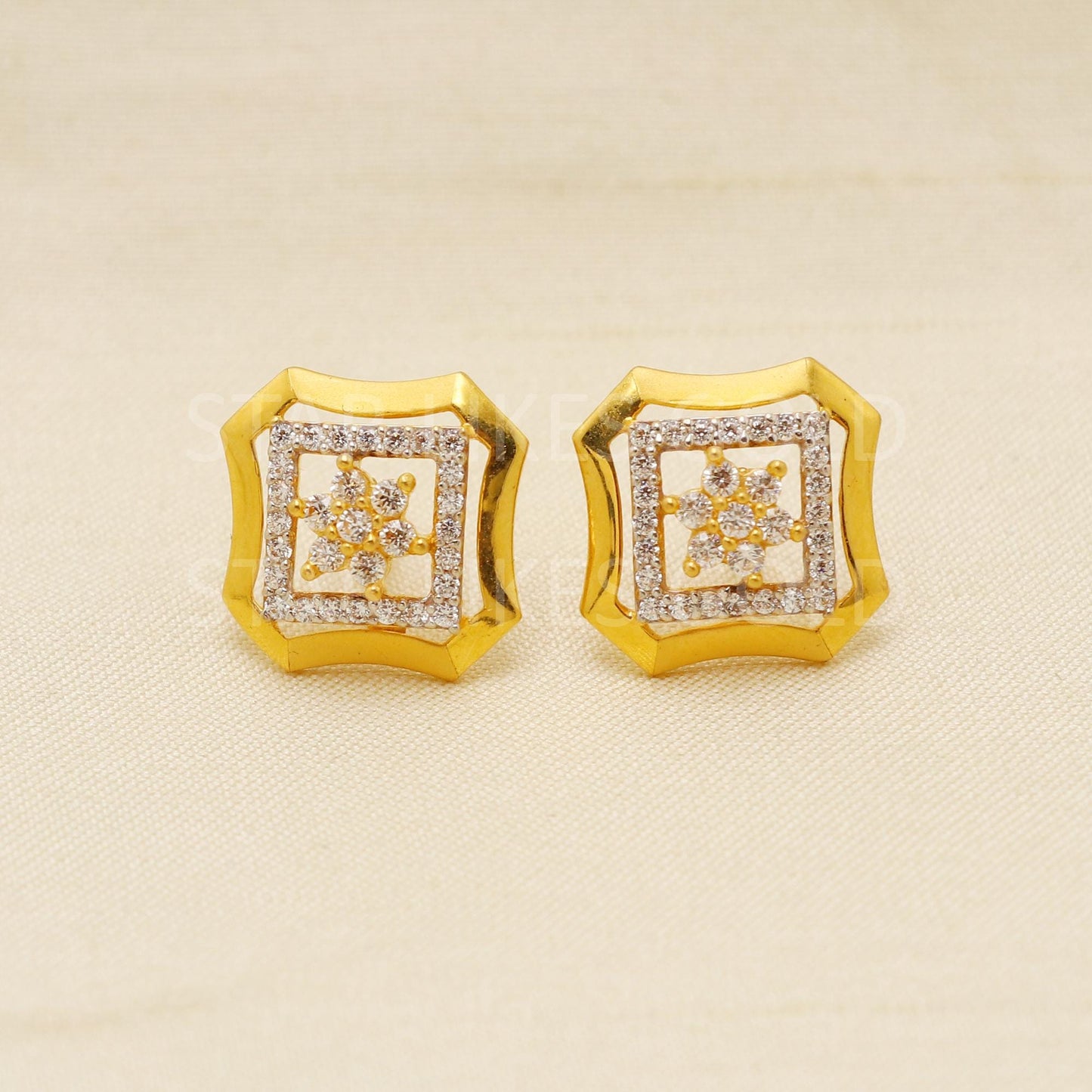White Zircons 22k 22 karat gold earrings jewelry, PR1617