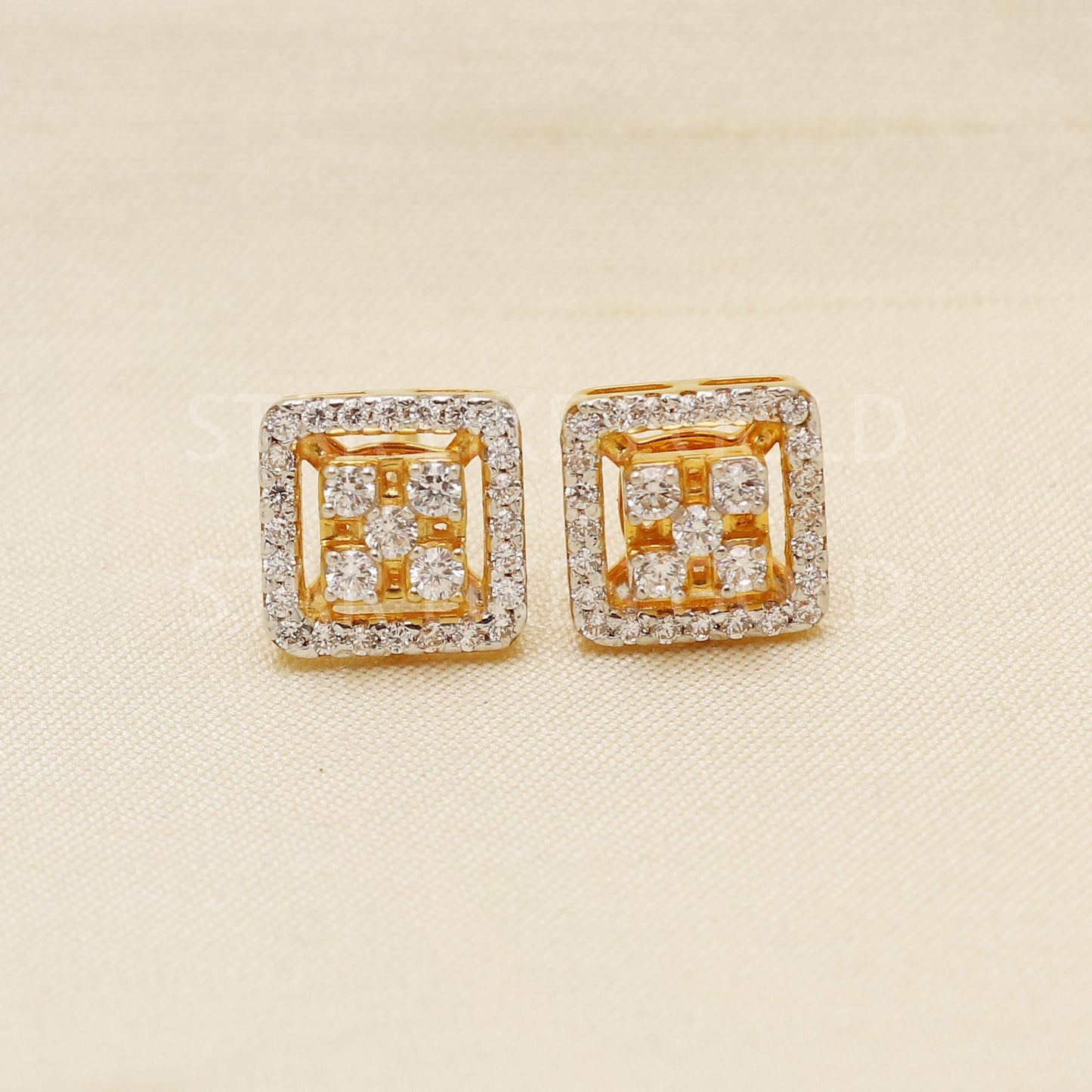 White Zircons 22k 22 karat yellow gold earrings jewelry, PR1619