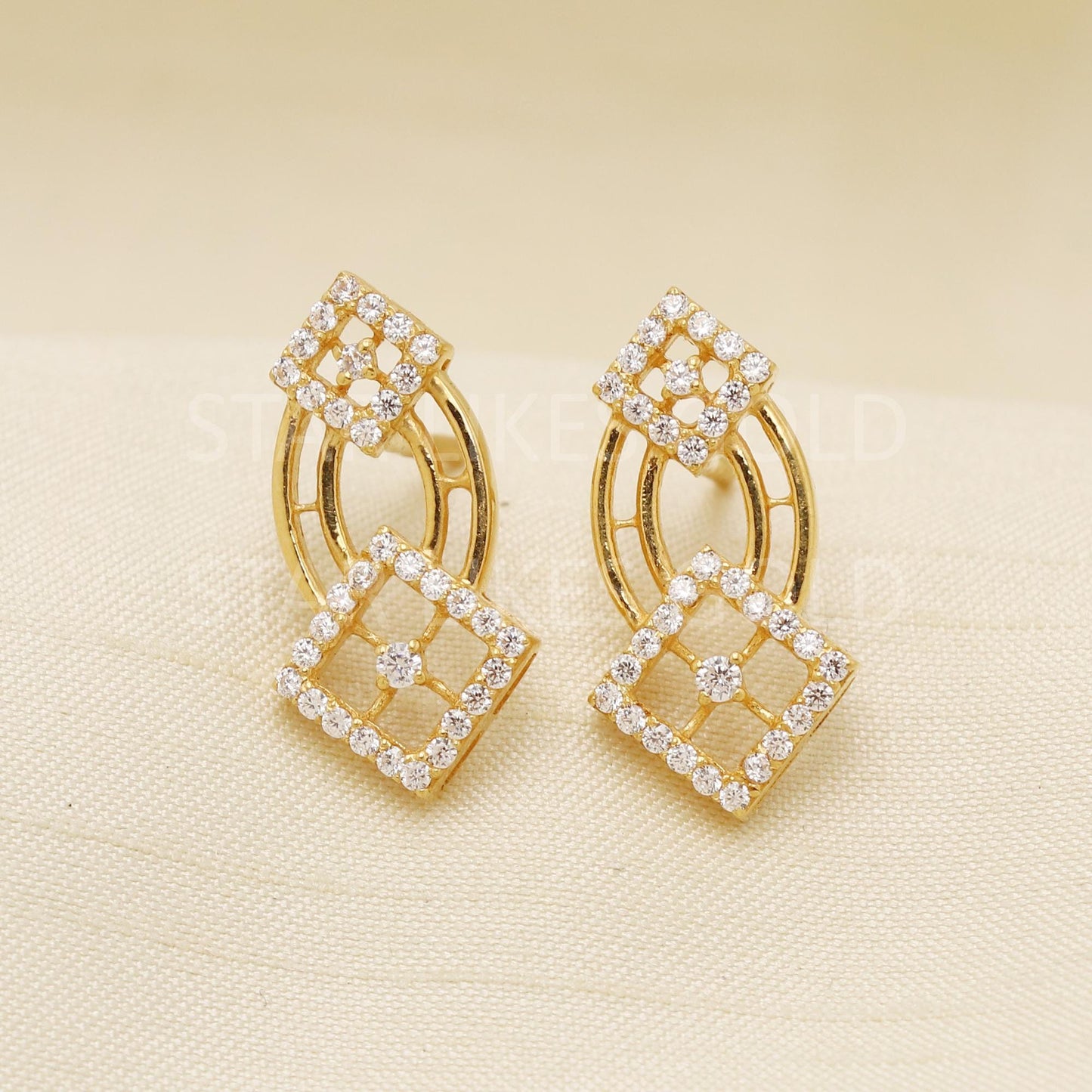 White Zircons 22k 22 karat gold earrings jewelry, PR1621