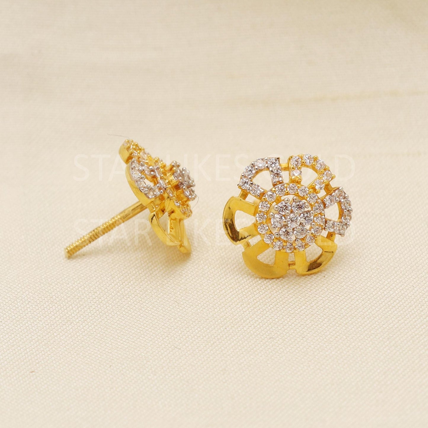 White Zircons 22k 22 karat gold earrings jewelry, PR1624