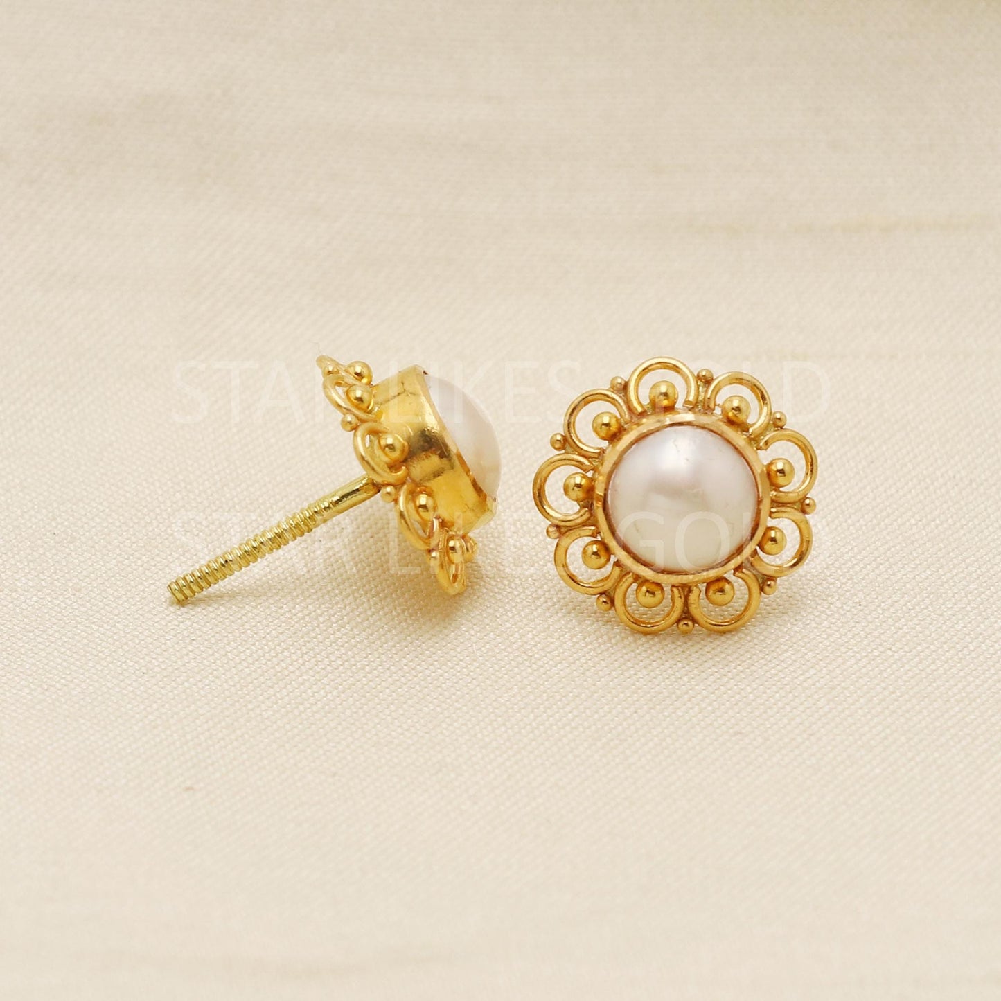 Pearl 22k 22 karat gold earrings jewelry, PR1625