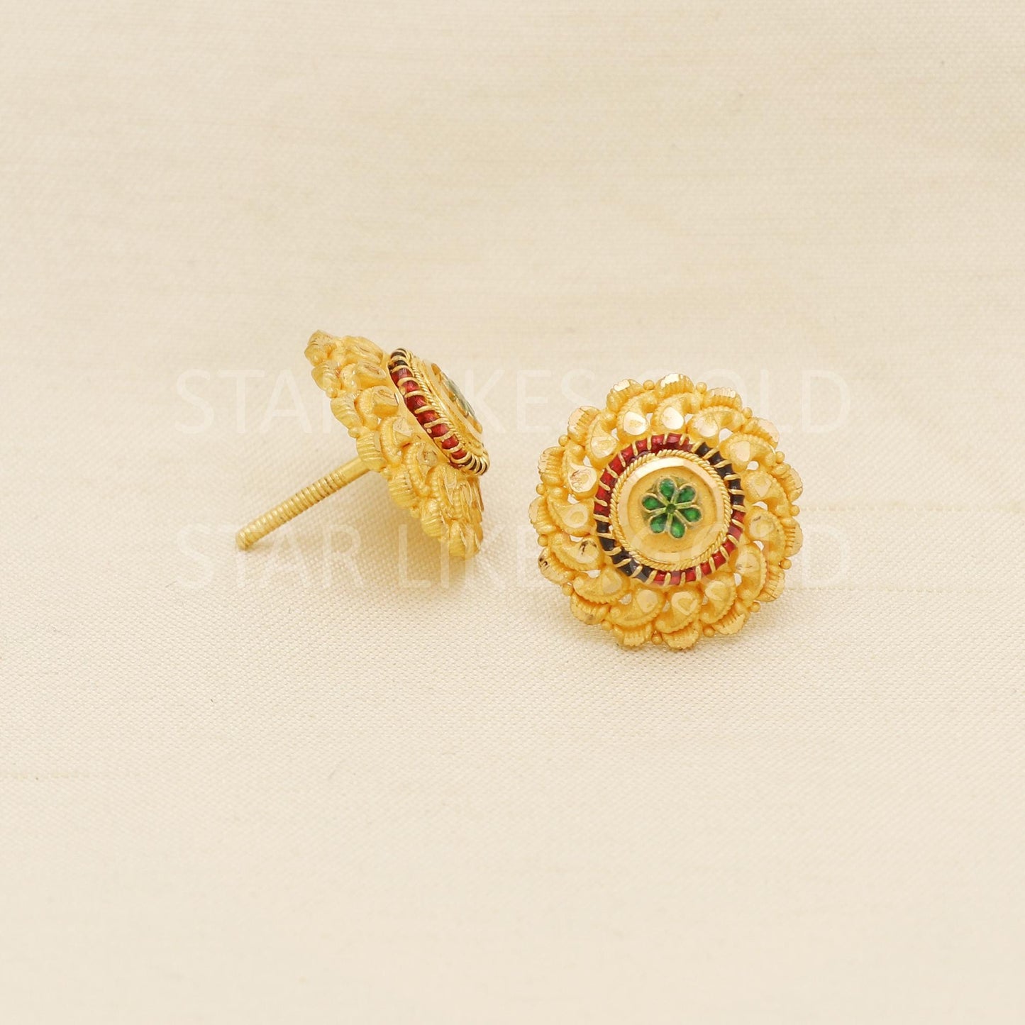 Designer Pure 22k 22 karat gold stud earrings jewelry, PR1670