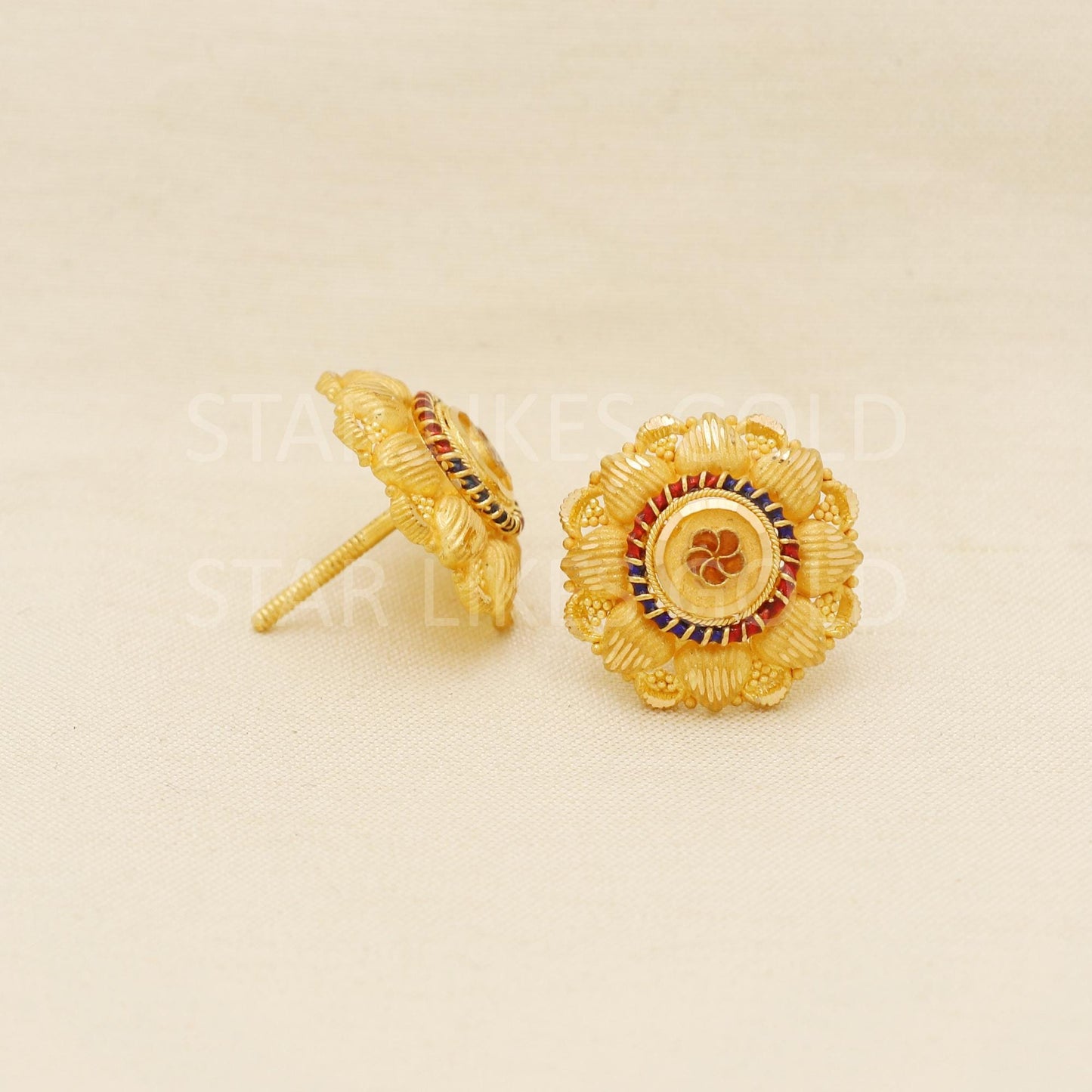 Designer Pure 22k 22 karat gold stud earrings jewelry, PR1673
