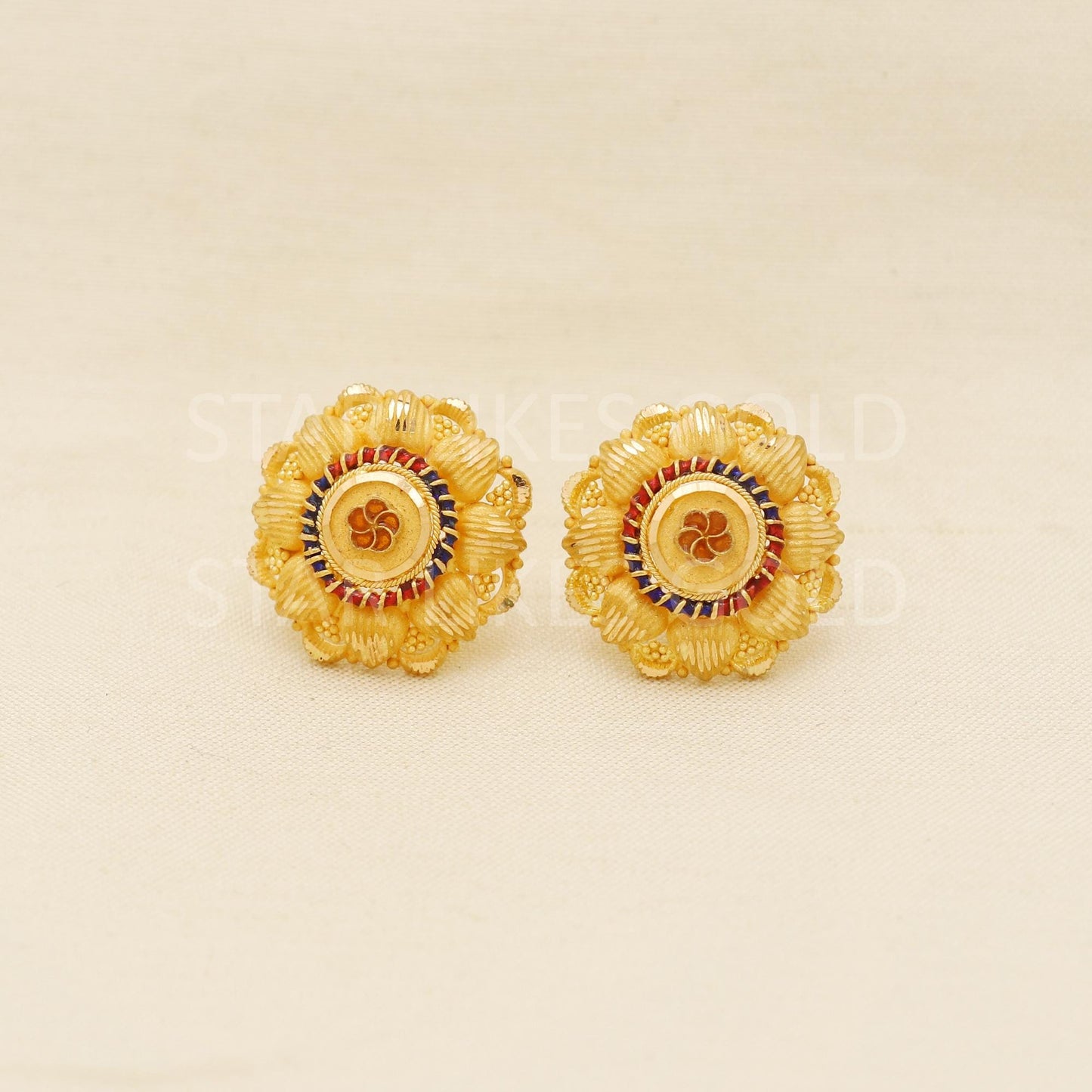 Designer Pure 22k 22 karat gold stud earrings jewelry, PR1673