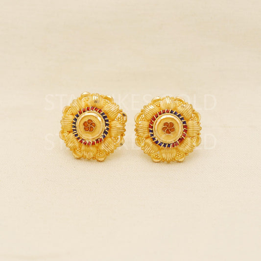 Designer Pure 22k 22 karat gold stud earrings jewelry, PR1673