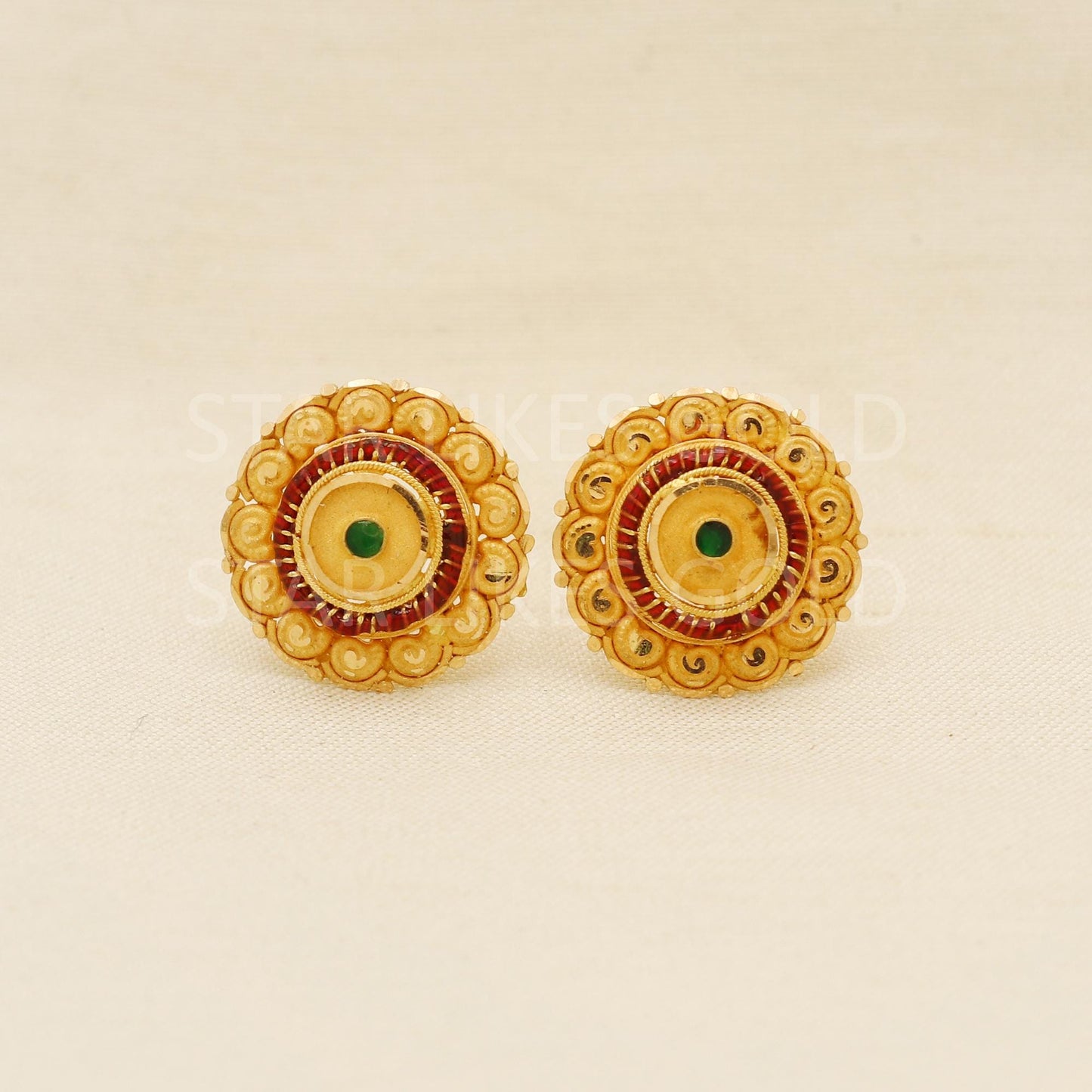 Designer Pure 22k 22 karat gold stud earrings jewelry, PR1675