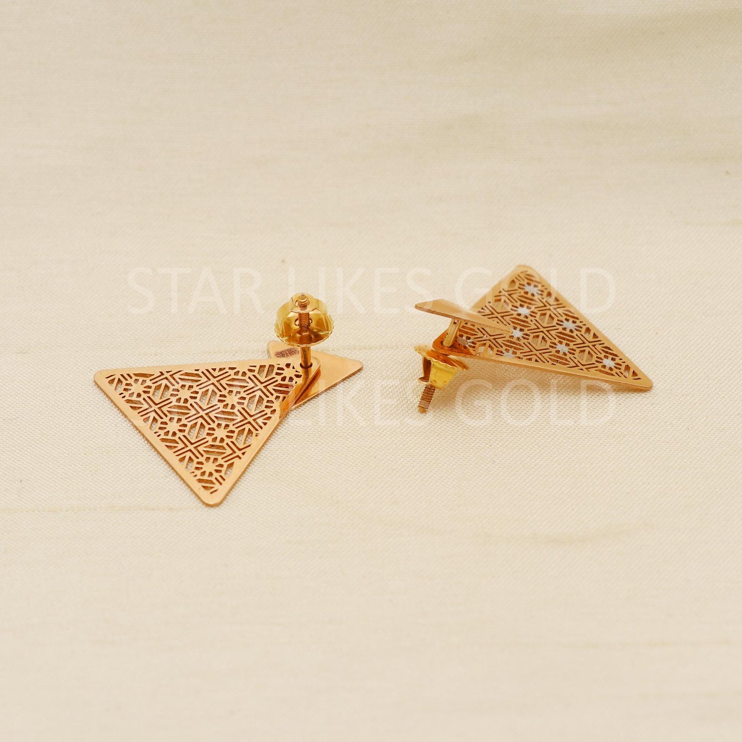 Designer triangle shape Pure 18k 18 karat rose gold screw back earrings jewelry, PR1682