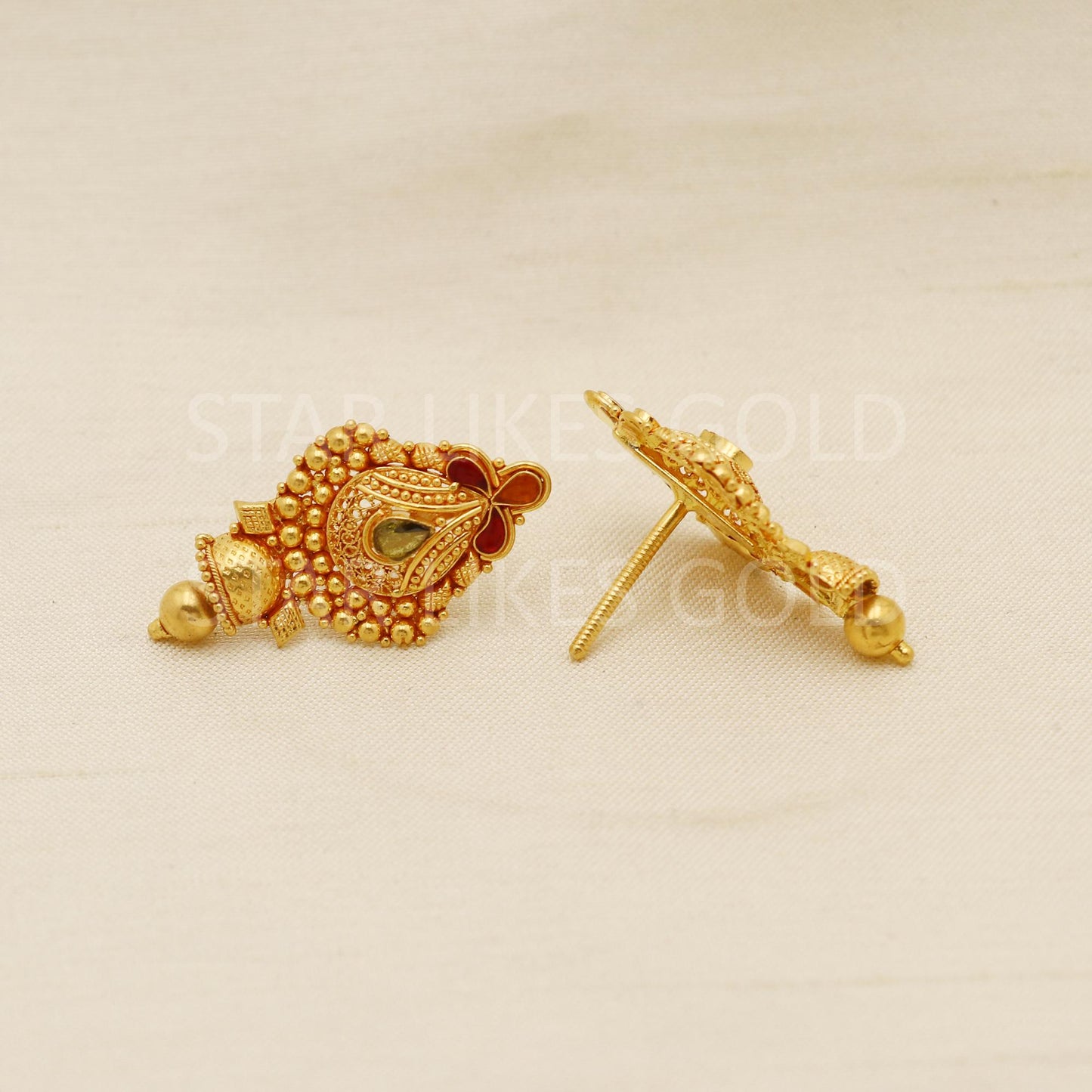 Traditional 22k 22 karat gold earrings jewelry, PR1683