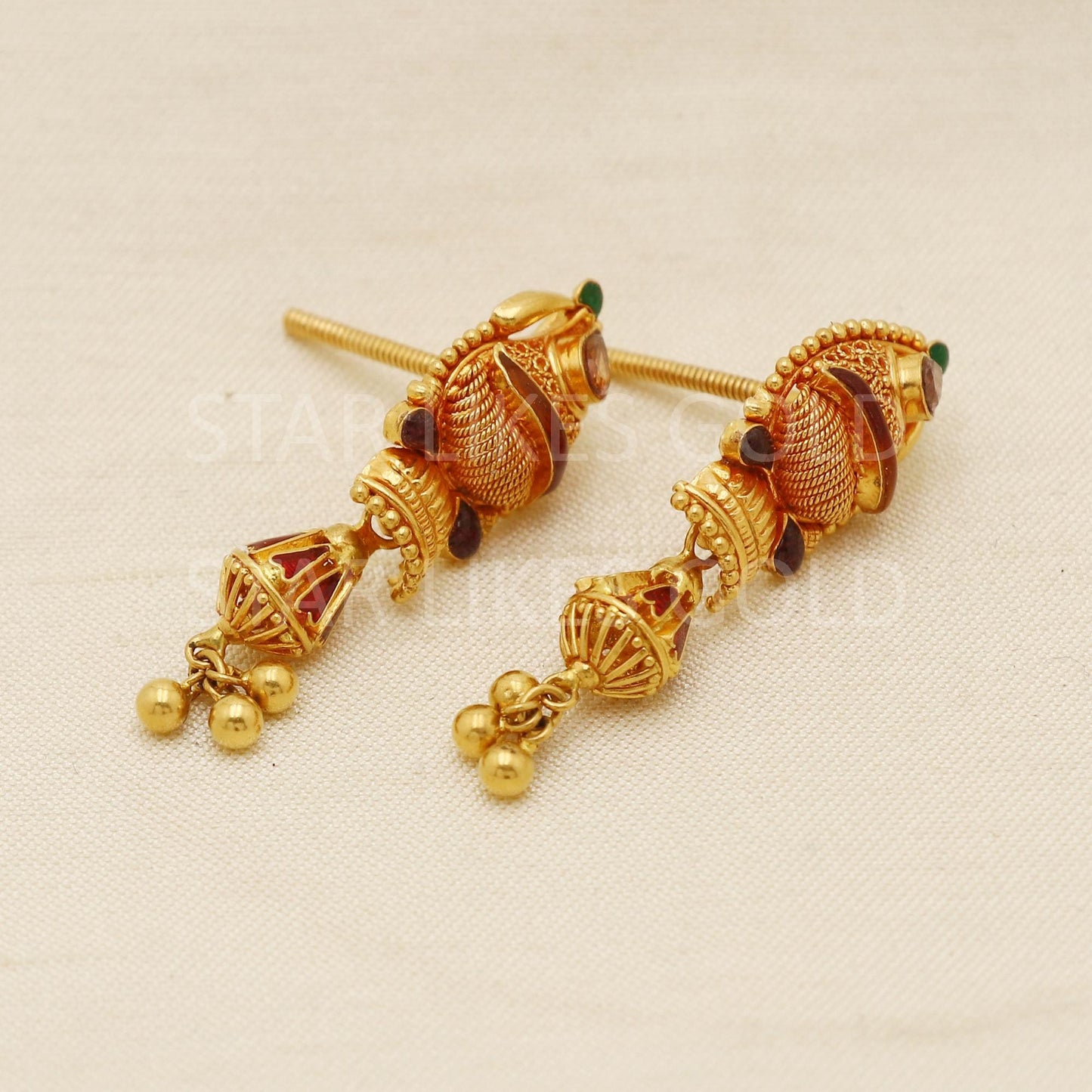 Traditional 22k 22 karat gold earrings jewelry, PR1684