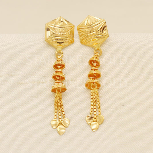 Elegant 22k Gold Textured Geometric Drop Earrings - Hallmark Certified, PR1692