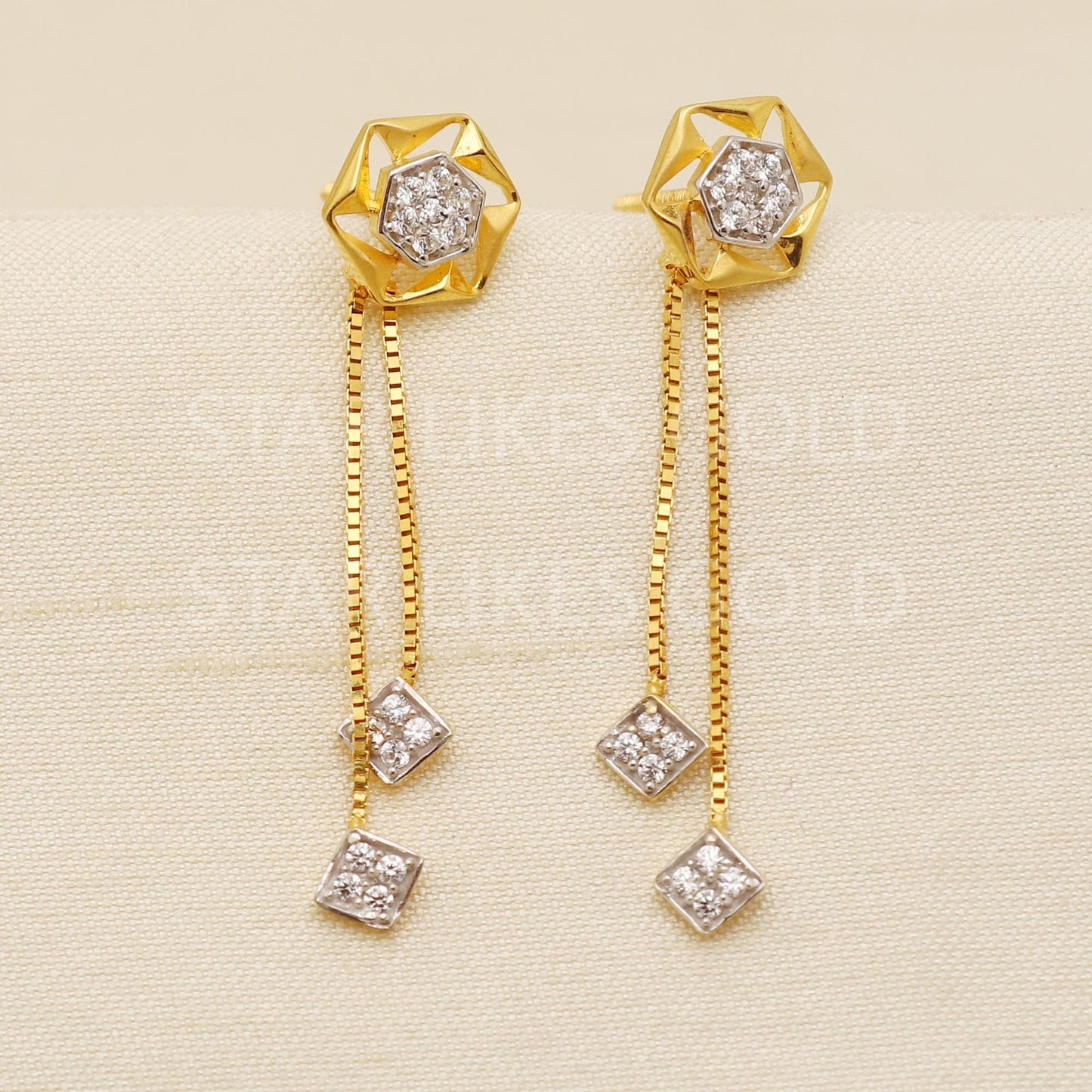 Zircons 18k 18 karat gold dangle long earrings jewelry, PR1698