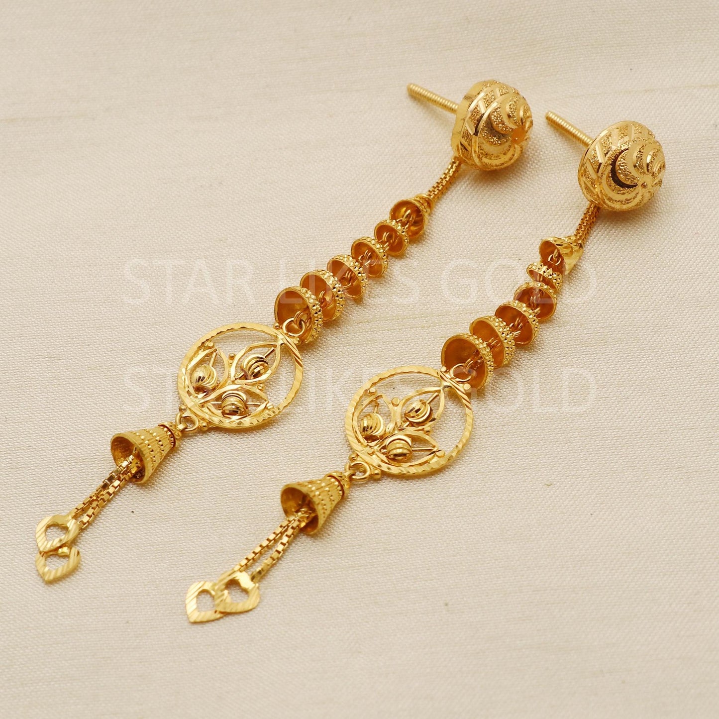 Hallmark 22k Gold Traditional Jhumki Earrings with Hanging Heart Charms, PR1703