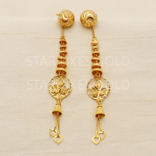 Hallmark 22k Gold Traditional Jhumki Earrings with Hanging Heart Charms, PR1703